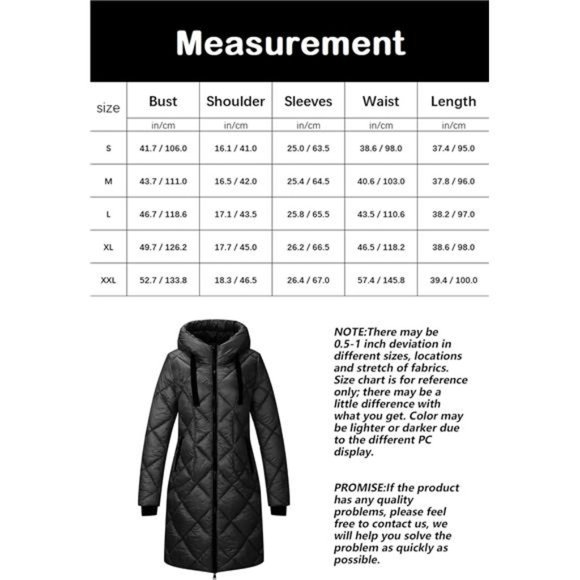 Women Long Heavy Puffer Coat Diamond Quilted Thermal Winter Parka Jacket, Black - Picture 7 of 7